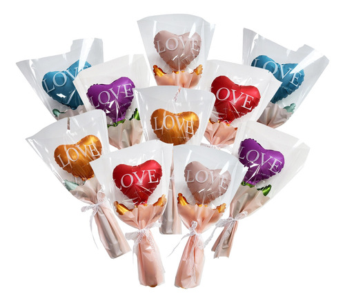 10pzs Globos De Corazón Para Ramos Con Bolsa Regalos Mujer Multicolor