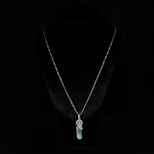 Set De 3 Dijes De Plata San Judas Tadeo Con Incrustaciones De Zirconia Verdes Y Cristalinas Con 3 Cadenas De Plata Calibre 50 Con 55 Cm De Longitud Ideal Regalo Boda Bautizo Xv Años