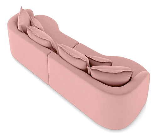Sofá Decorativo Salinas 230cm Modulado Com Almofadas Veludo Cor Rosa Desenho Do Tecido Liso
