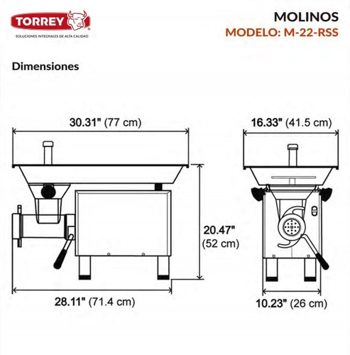 Molino Para Carne Torrey 2 Hp Modelo M-22r2ss Rbanda