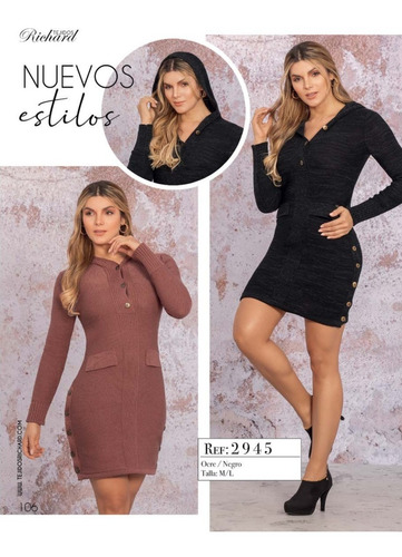 Hermoso Vestido Mujer Tejido Corto Ejecutivo Capota Casual