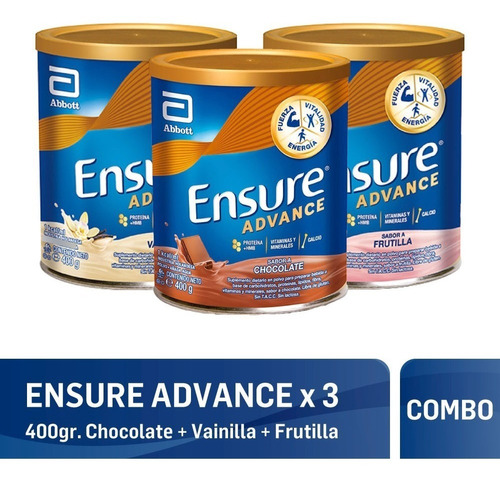 Ensure Advance En Polvo Vaini 400g + Choco 400g + Fruti 400g