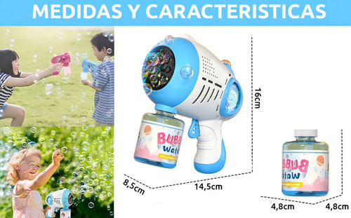 Burbujero Automático Pistola De Burbujas Con Luces A Pilas Celeste