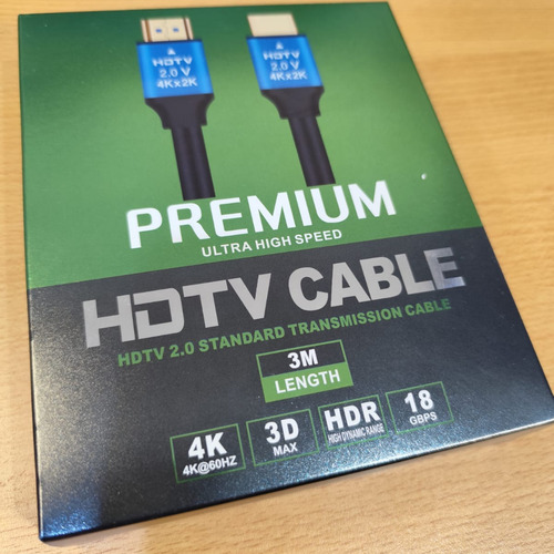 Cable Hdmi 3 Metros Premium 4k Ultra High Speed 18gbps Negro