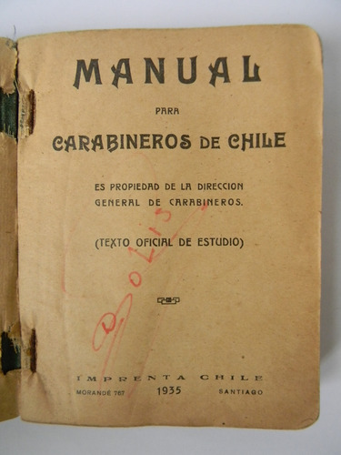 Manual Carabineros De Chile 1era Ed. 1935 Texto Estudio (Usado)