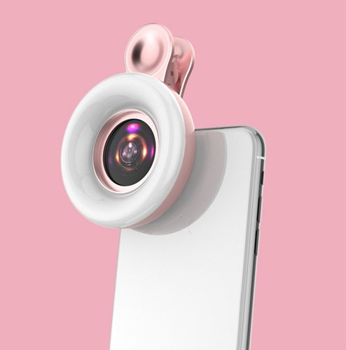 Lente De Teléfono Macro 15x Con Clip De Luz De Relleno Rosa