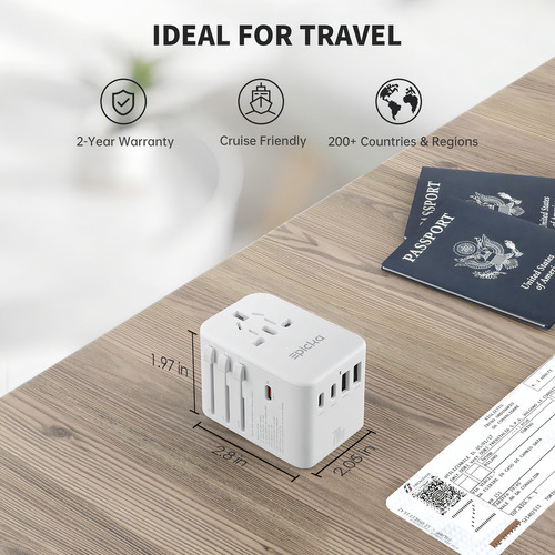 Epicka Adaptador de Viaje Universal Adaptador de Enchufe Internacional Gan Con 3 Usbc Carga Rápida Pd 70w y 2 Usba Cargador de Pared Todo en uno Para Usa Ue Reino Unido Aus Blanco 127V