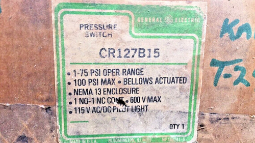 Ge Cr127b15 New Pressure Switch 115v Ac/dc 1-75psi Nema Ccb