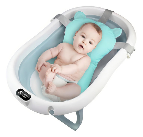 Nap- Tina Plegable Para Bebé + Cojín Antideslizante Color Azul Claro Liso
