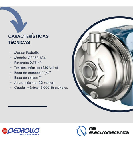 Bomba Cervecera Pedrollo Inoxidable 3/4 Hp Cp 132 St4