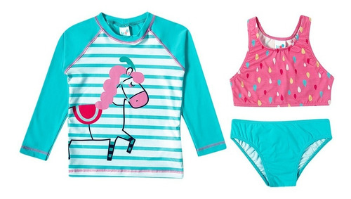 Imagem 2 de 6 de Conjunto Bebe Infantil Biquini Camiseta Praia Proteção Solar