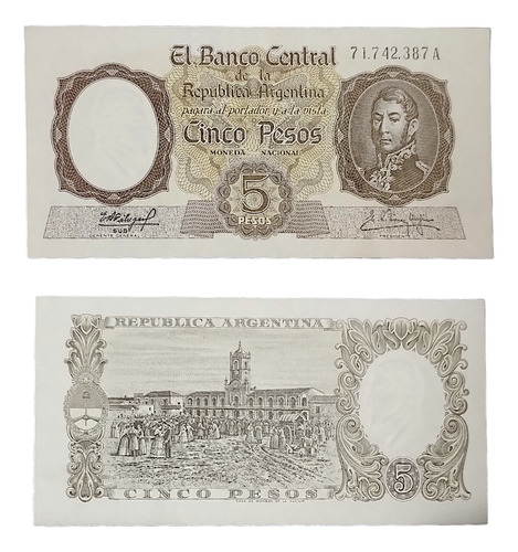 Billete 5 Pesos Moneda Nacional Bot1925 Año 1962 Aunc
