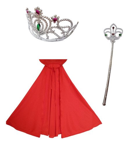 Set Disfraz Reina Princesa Capa + Cetro + Corona Cotillon  