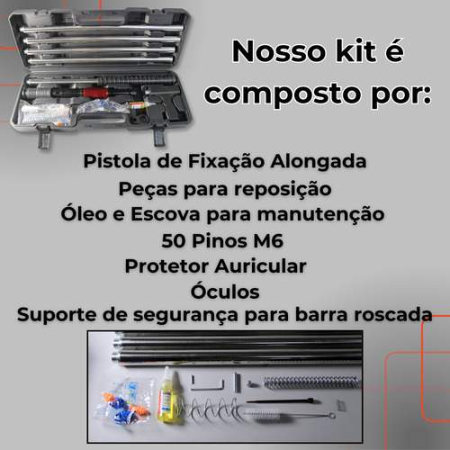 Pistola De Fixação Alongada Finca Pino C/ 50 Pregos Clip