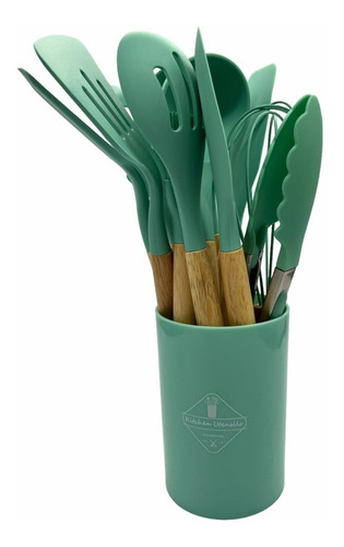 Set Utensilios Cocina Mango Madera Silicon