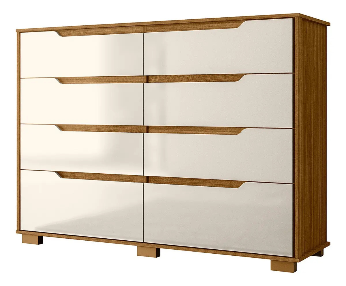 Comoda Casal Quarto Georgia 8 Gavetas Freijo Com Off White