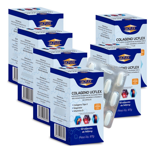 Colágeno Tipo 2 Ucflex Completo Com 60 Cápsulas Kit 6 Meses.