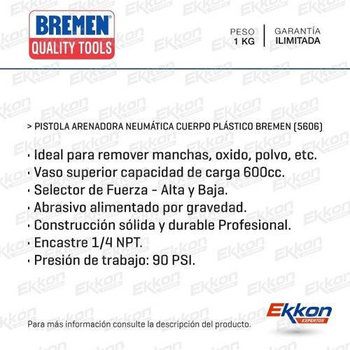 Imagen 2 de 6 de Pistola Arenadora Neumatica Bremen Aire Compresor Gravedad
