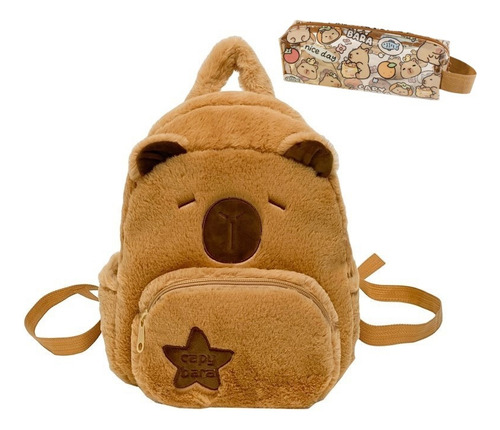 Mochila De Peluche De Capibara Color Marrón