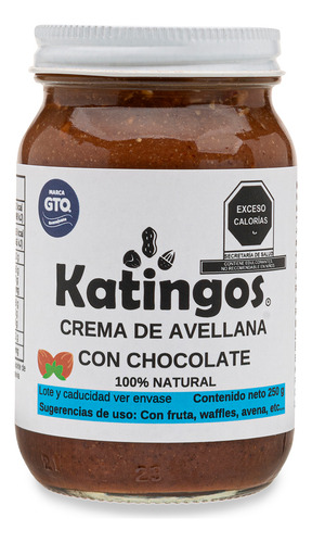 Crema De Avellana Con Chocolate, Natural Y Sin Azúcar, Marca Katingos 250g