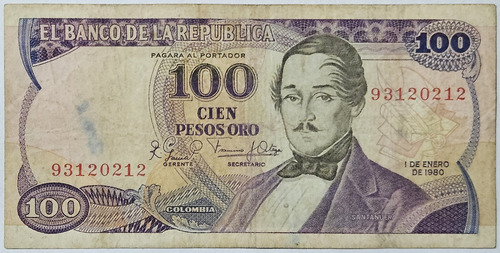 Billete 100 Pesos 01/ene/1980 Colombia Fine