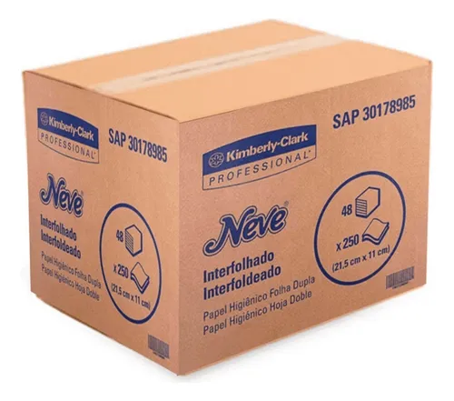 Papel higiênico interfolhado Neve® folha dupla - caixa com 48 pacotes