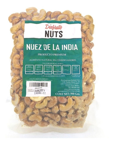 Nuez De La India (cajú Marañon,) Horneada Con Sal 500g