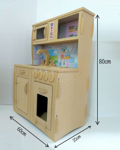Cocinita Infantil De Madera Fibrofacil + Stickers Para Niños