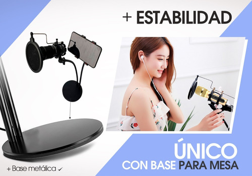 Soporte Microfono Brazo Con Base Y Filtro Pop Celular Ganso