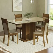 Comprar Juego Comedor Mesa Tapa Vidrio 4 Sillas Greta Madesa C\u002Fm\u002Fb Color Crema\u002FMarron\u002FBeige