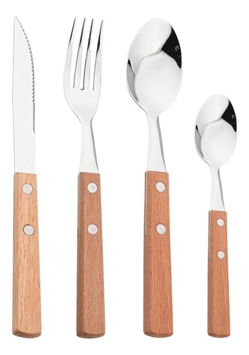 Juego De Cubiertos Con Mango De Madera, Vajilla De Acero