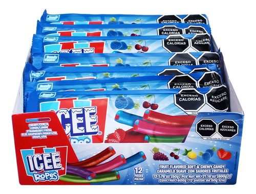 Icee Ropes Caramelo Suave Con Sabores Dulce Frutales 12 Pz