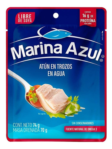 3 Pza Lomo De AtĂșn Marina Azul Aleta Amarilla En Agua 74 G