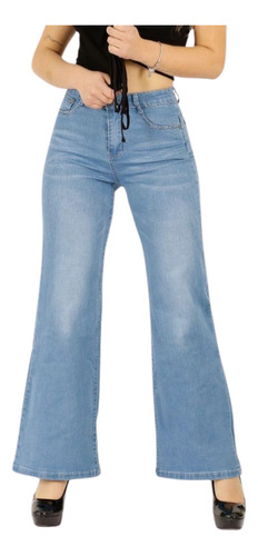 Jeans Palazzo Mujer Tiro Alto Full Elasticado