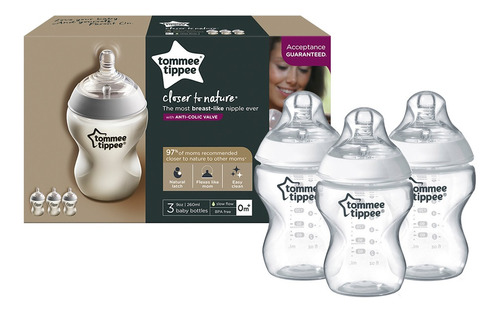 Mamadera Closer To Nature 260 Ml Pack X 3 Tommee Tippee Color Transparente