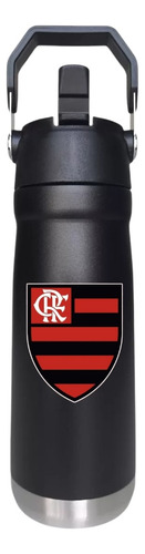Garrafa Térmica Personalizada Flamengo 650ml Com Bico Flip Preto