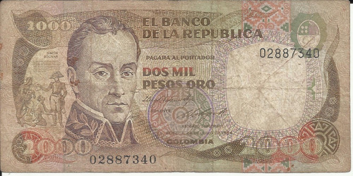 Colombia  2000 Pesos 24 Julio 1984