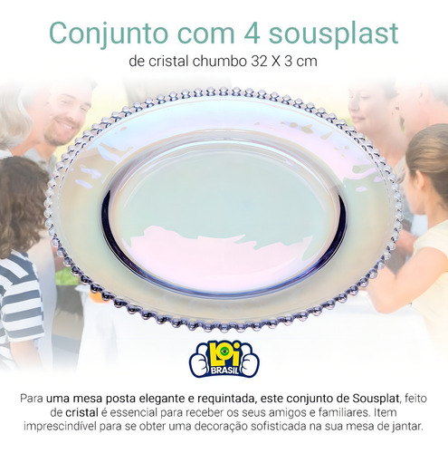 Conjunto Com 4 Sousplast De Cristal Chumbo 32 X 3 Cm Cor Âmbar