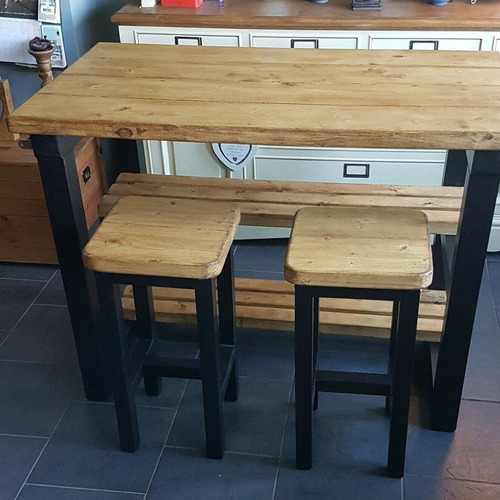 Isla De Cocina Desayunador Estilo Industrial Con 2 Banquetas