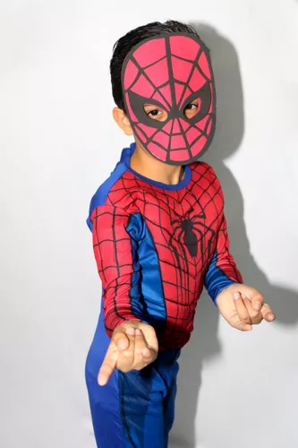 Fantasia infantil com máscara Homem Aranha vermelho