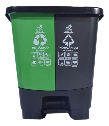 Bote Basurero Doble Con Pedal Resistente Y Práctico 20 Lt. Verde