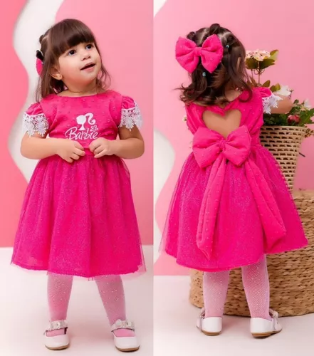 Vestido Festa Infantil Luxo Barbie Rosa Roupa Aniversário