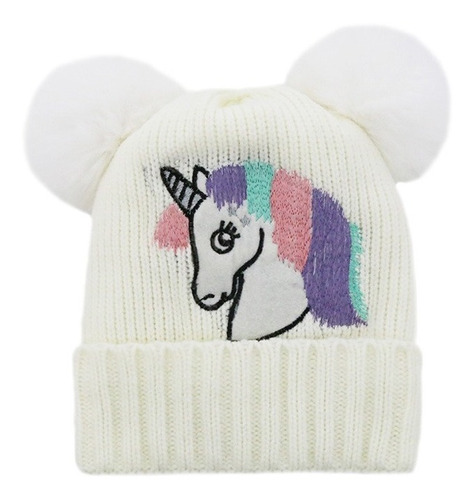 Gorro Infantil De Nena Tejido Con Polar Unicorno Y Gatito 