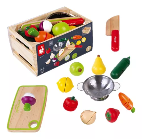 Set de frutas y verduras de madera para cortar