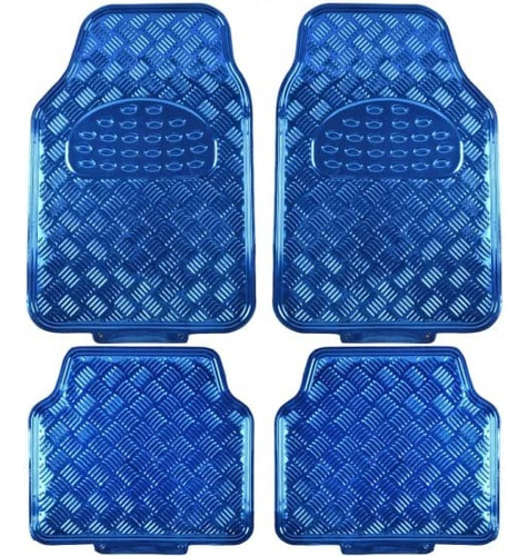 4pcs Alfombras De Piso Para Auto Azul Tapiz Diseno Metalico