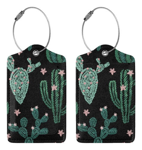2 Pcs Funny Cactus Plant Pu Leather Luggage Tag For Suitcase