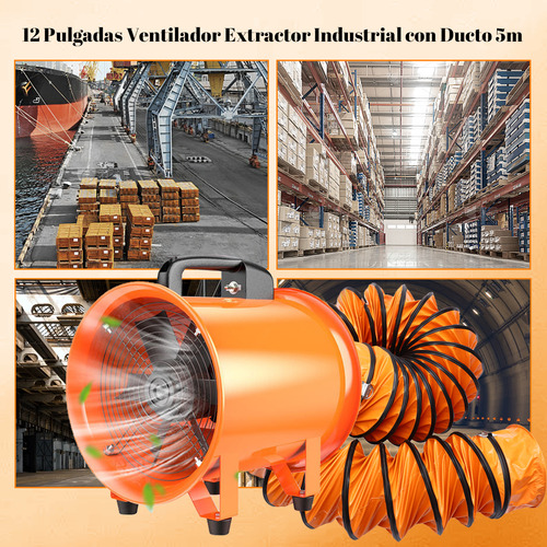 Extractor De Aire Industrial Ventilador 12'' Con Conducto 5m