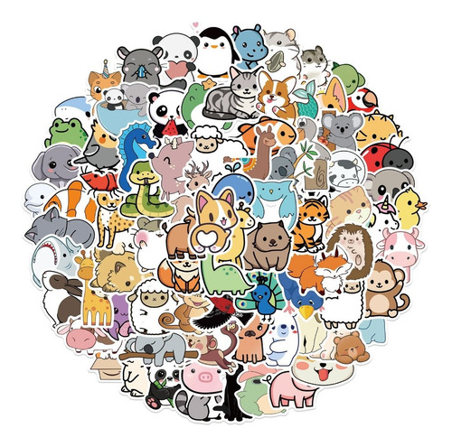 Animalitos Caricatura 50 Calcomanias Stickers Contra Agua