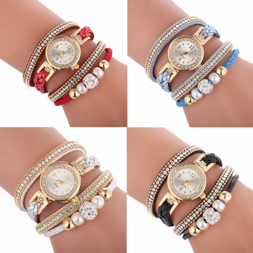 Reloj Strass Piedras Brillos Trenzado Perlas Goma Eva