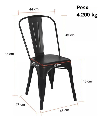 Set De 4 Sillas Tolix Metal Comedor Vintage Hogar Sin Tela Negro Negro